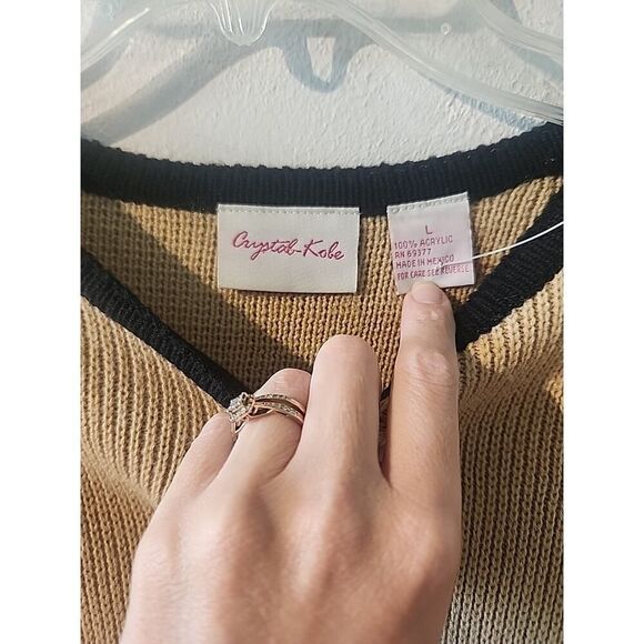 Crystal Kobe Fall Autumn Brown Sweater Cardigan Large Embroidered Leafs Floral - Picture 5 of 7